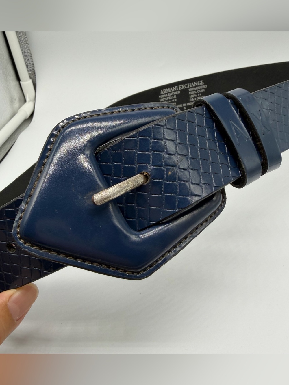 Armani Exchange Vintage 80s 90s Big Buckle Wide Leather Belt